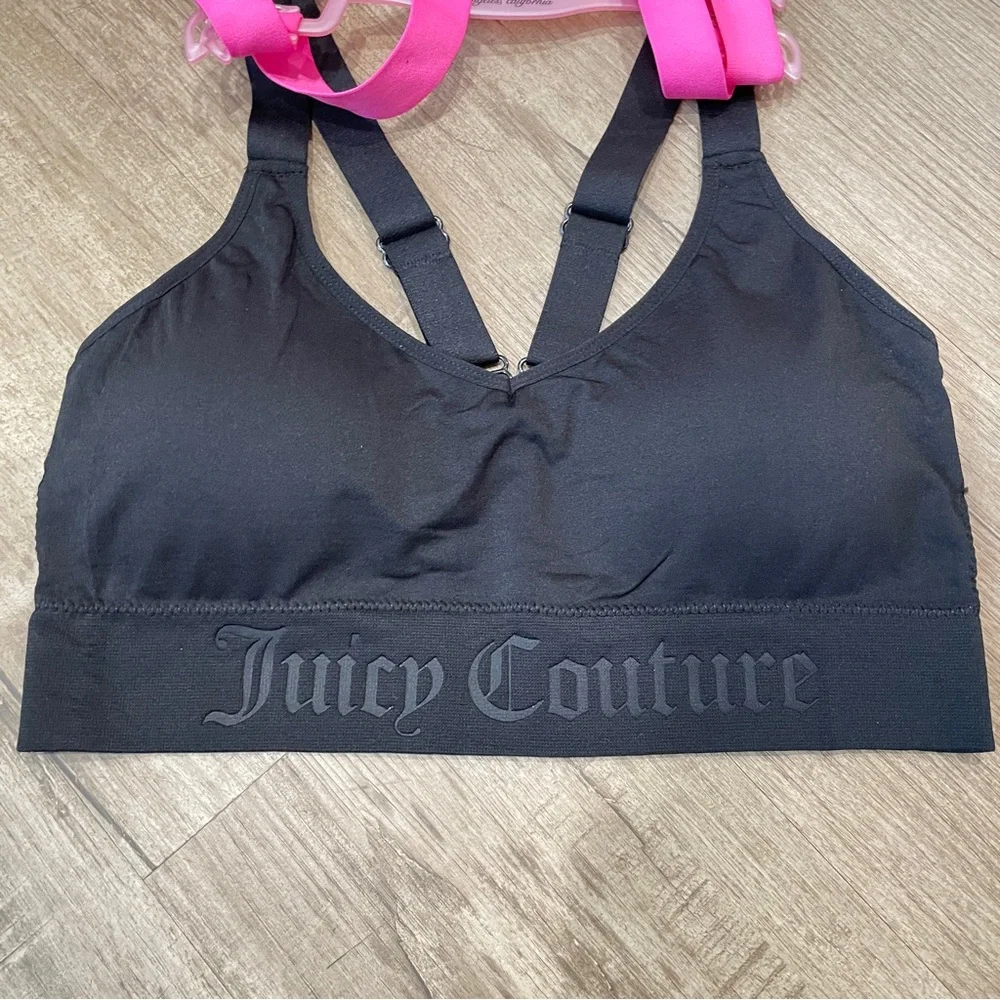 NEW Juicy Couture 2 Pack Sports Bra Hot‎ Pink Black Logo Underband Small
